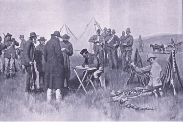 De eed van neutraliteit afleggen, illustratie uit Na Pretoria: De Guerrillaoorlog, 1902