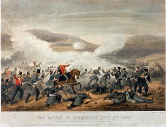 De Slag bij Inkermann op 5 november 1854, gegraveerd door Edmund Walker, 1854
