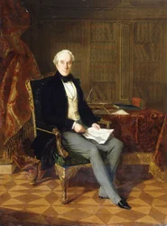 Portret van Henry Pelham-Clinton, K.G., 4e Hertog van Newcastle, met een document, in zijn studeerkamer, 1850