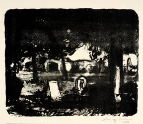 Begraafplaats, graven onder hoge bomen