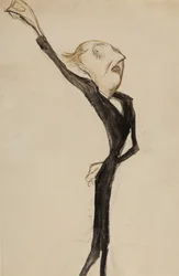 Een theatraal figuur, mogelijk Sir Beerbohm Tree, ca. 1908