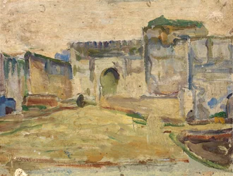 Straatscène, Tanger Gekanteelde architectuur, ca. 1910