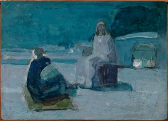 Studie voor Christus en Nicodemus op het dak