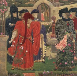 Het kiezen van de rode en witte rozen in de Tempeltuin, 1910