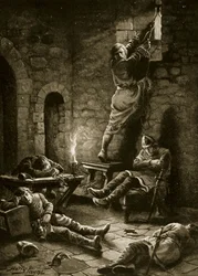 De ontsnapping van Ralph Flambard uit de Tower, illustratie uit ‘Hutchinsons geschiedenis van de Britse natie’, ca. 1920