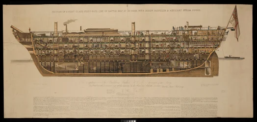 Sectie van een eersteklas, eersteklas linieschip van 131 kanonnen, met schroefpropeller en hulppower Royal Albert
