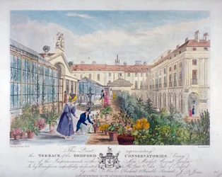 Terras van de Bedford Conservatories op de Covent Garden Markt, Westminster, Londen