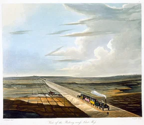 Uitzicht op de spoorweg over Chat Moss, Liverpool en Manchester Railway