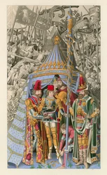 Pyrrhus ontvangt de eer van ridderschap, begin 15e eeuw