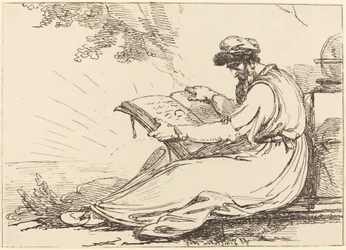 Oosterling met baard, een boek lezend