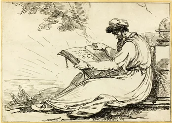 Oosterling met een baard, lezend een boek