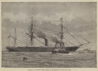 Stoomsleepboot in Plymouth die troepen naar de Himalaya brengt voor de Goudkust