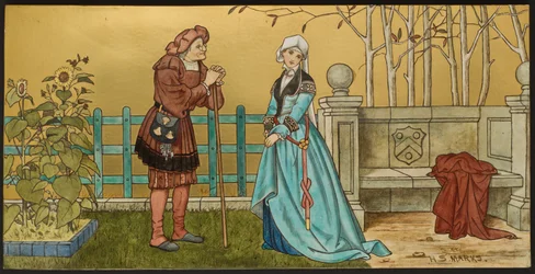 De Pantaloon, plaquette met een illustratie uit Shakespeares Seven Ages, Minton aardewerk, Staffordshire, 1874