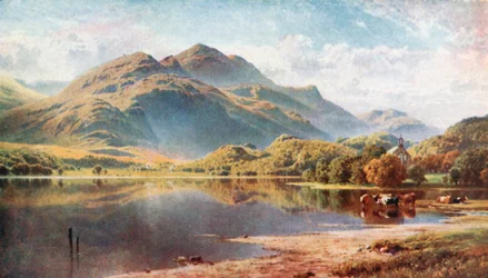 Loch Achray, de Trossachs, Perthshire (kleurenlitho)
