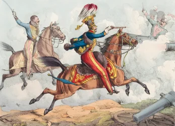 Een cavaleriecharge in een 19e-eeuwse slag