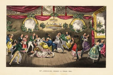 Dansers botsen tijdens een wals op een chic bal in Parijs