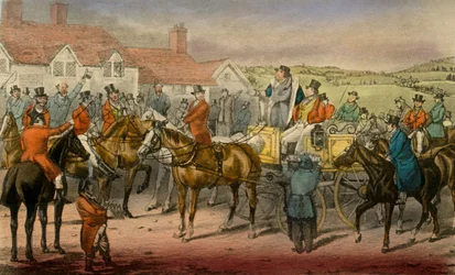 Mr. Jorrocks verklaart zijn onvermogen om bij te dragen aan de Surrey Stag-hounds, 1838