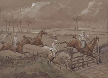 Het laatste veld bij Nacton Heath, plaat 3, uit The First Steeple Chase on Record, gegraveerd door J. Harris, gedrukt door Ackermann, Londen in 1839