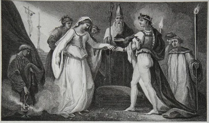 Huwelijk van Hendrik de Eerste, gegraveerd door Delatre, illustratie uit David Hume
