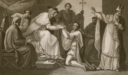 Onderwerping van John, gegraveerd door Delatre, illustratie uit David Hume