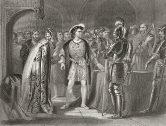 Lord Thomas Fitzgerald doet afstand van zijn trouw aan Hendrik VIII in 1534, uit 