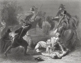 De moord op Lord Kilwarden door de rebellen van Robert Emmet in Dublin, Ierland, 1803, uit 