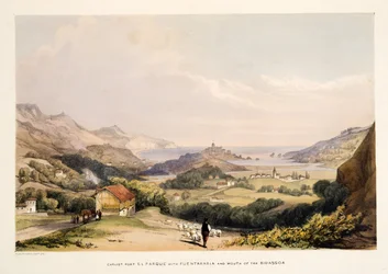 Carlistenfort, El Parque, met Fontarabia en de monding van de Bidassoa, uit Schetsen van landschappen in de Baskische provincies van Spanje, met een selectie nationale muziek, gepubliceerd in 1838
