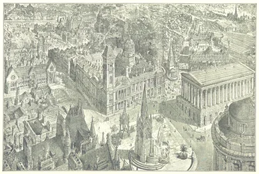 Vogelvlucht van Birmingham in 1886.