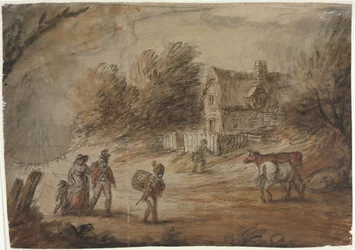 Plattelandsscène met soldaten