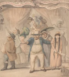 Ingang van Pidcocks tentoonstellingstent op een kermis