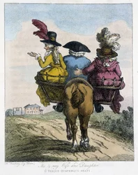 Ik met mijn vrouw en dochter - in Caricatures anglaise sur les manners de riding a horse, ill. door H. W. Bunbury, ed. John Stockdale