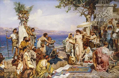 Phryne op het festival van Poseidon, god van de zeeën