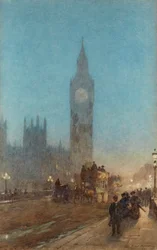 Schemering op Westminster Bridge