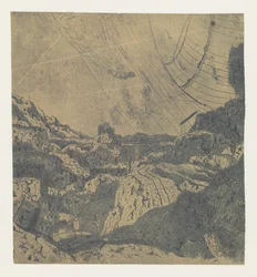 Rotsachtig landschap met een kloof (eerste versie)