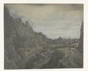 Rotsachtig landschap met een weg en een rivier