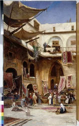 Tapijthandelaar in de straten van de Stamboul-wijk in Istanbul