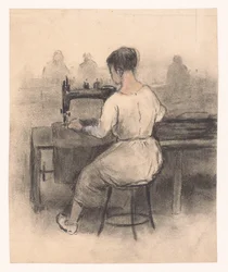 Vrouw achter naaimachine