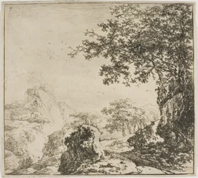 Bergachtig landschap met een weg, uit de serie Set landschappen