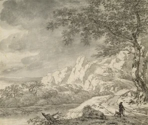 Bergachtig landschap met een wandelaar