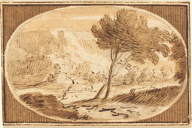 Een landschap met een grote boom