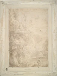 Landschap met reiziger op ezel