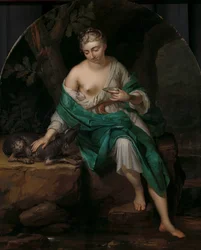 Allegorische figuur van een vrouw met een hond