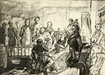 Abraham Lincoln op zijn sterfbed, ca. 1865