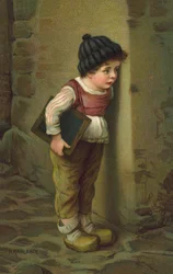 Jongen in Duits kostuum (chromolitho)