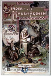 Kinder- en huissprookjes, 1812: de sprookjes van de gebroeders Grimm. Omslag van Hermann Vogel uit 1894 met Sneeuwwitje.