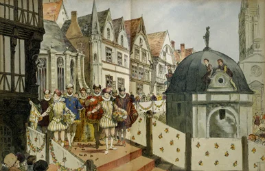 Koninklijke stoet in de straten van Parijs ter gelegenheid van het huwelijk op 18 augustus