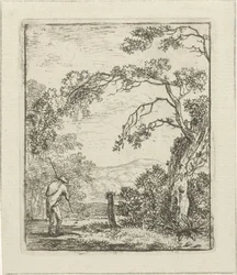 Landschap met man met knapzak