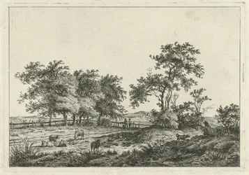 Landschap met tekenaar en hond