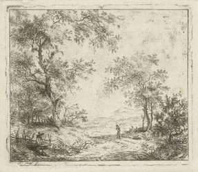 Landschap met tekenaar en wandelaar