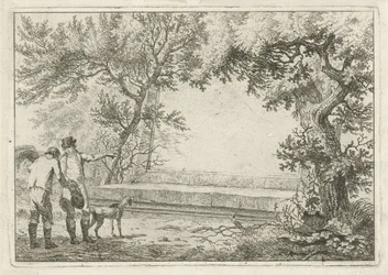 Twee mannen bij stenen cartouche